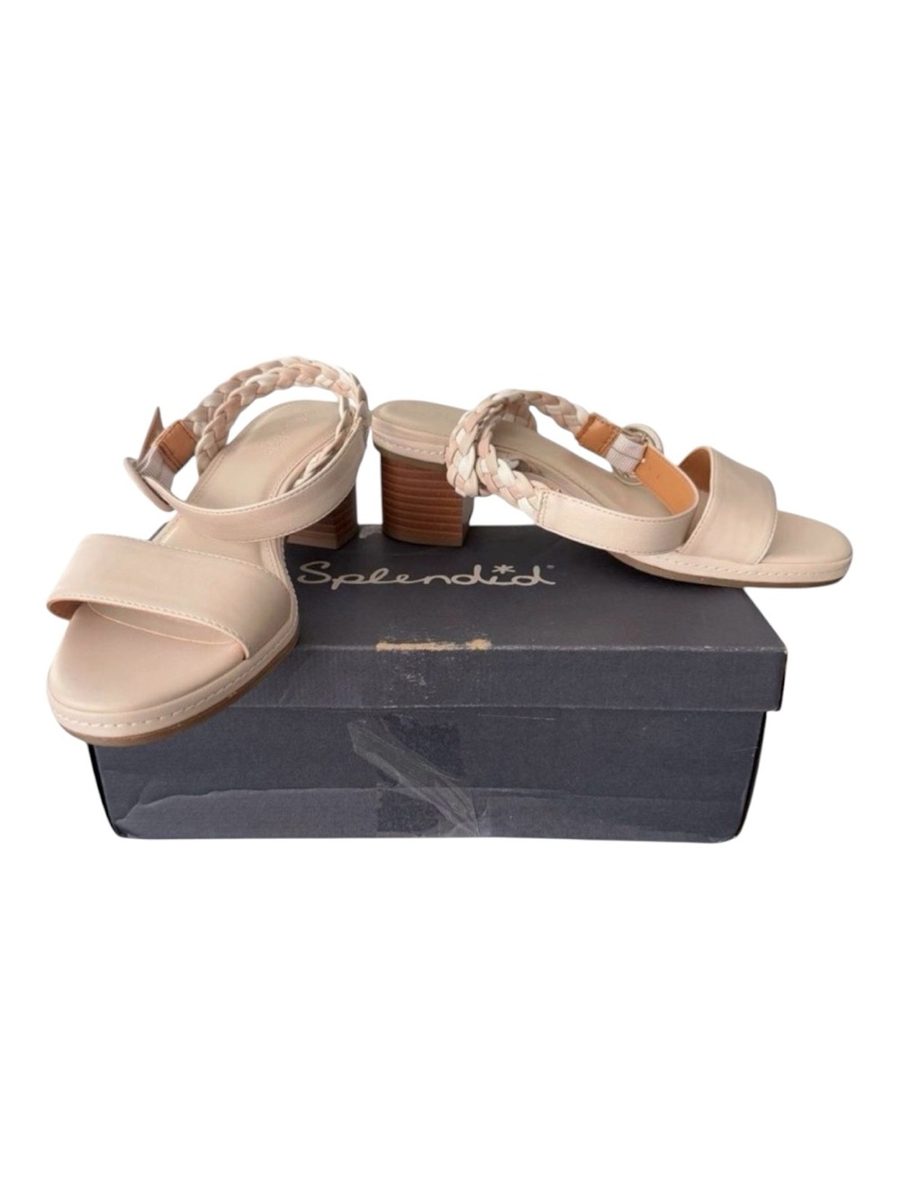 Splendid Scarlett Braided Block Heel Sandals Stucco Cream Ivory NWT 8.5
